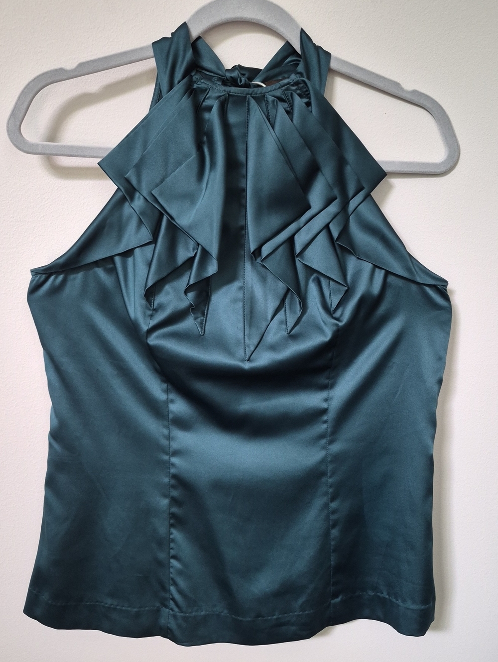 The Limited Satin Blouse Sleeveless Tuxedo Ruffle Bow Tie Collar Womens M Top